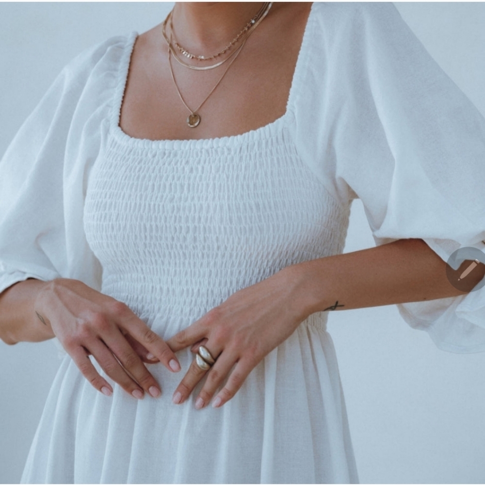 100 % linen summer dress white size S beach dress - Picture 4 of 8